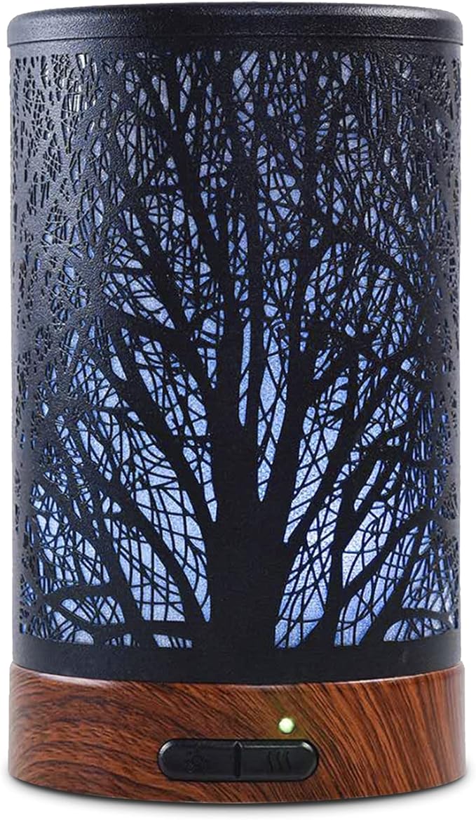 EQUSUPRO Essential Oil Diffuser 150ml Black Metal Aromatherapy Oil Diffuser Ultrasonic Cool Mist Diffuser with Auto Shut-Off Protection,7 Colors Changed LED for Home Office SPA Yoga (A-Tree) - Bloomnest