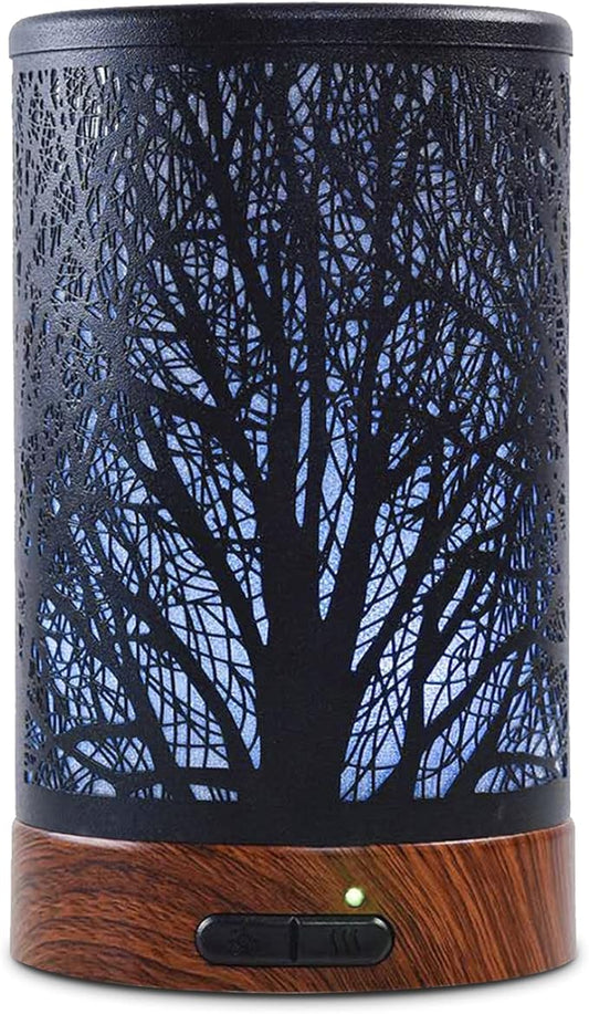EQUSUPRO Essential Oil Diffuser 150ml Black Metal Aromatherapy Oil Diffuser Ultrasonic Cool Mist Diffuser with Auto Shut-Off Protection,7 Colors Changed LED for Home Office SPA Yoga (A-Tree) - Bloomnest