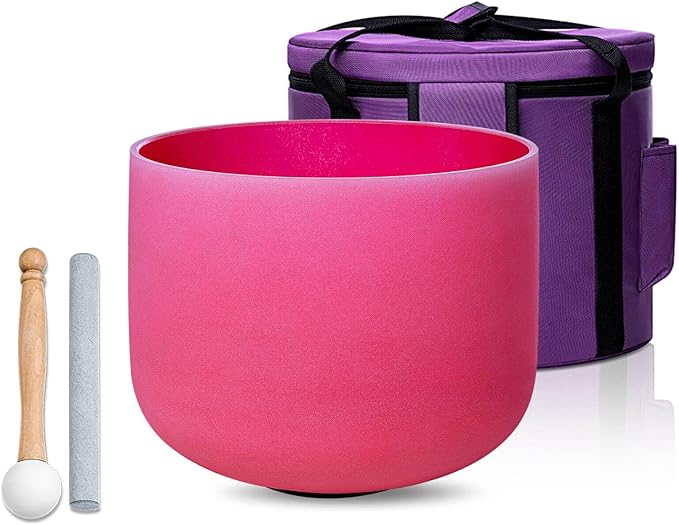 Red C Note Root Chakra 8 inch Quartz Crystal Singing Bowl, for Healing Mindfulness Meditation Yoga Sound Baths, with Case Rubber Mallet