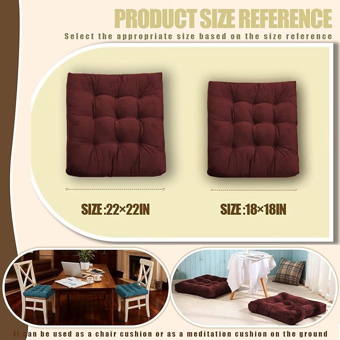 Floor Pillows Set Square Chair Cushion Pad Tufted Seat Cushions for Living Room Balconies Office Wine Red 18x18in - Bloomnest