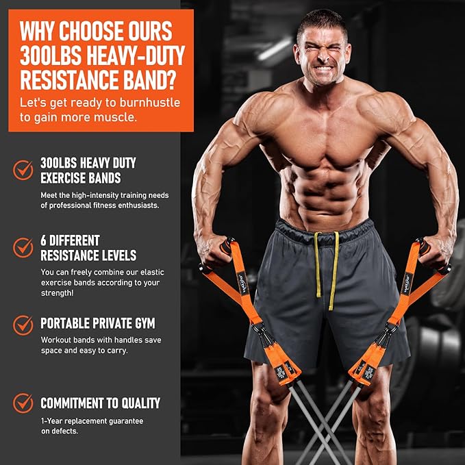 WALITO Resistance Bands Set - Exercise Bands with Handles, Door Anchor, Legs Ankle Straps, for Heavy Resistance Training, Physical Therapy, Muscle Training, Yoga, Home Workouts, Gym - Bloomnest