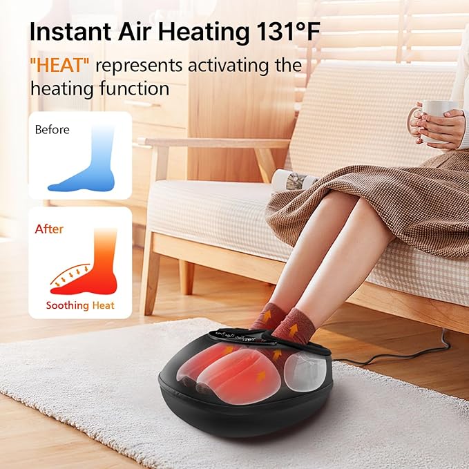 Shiatsu Foot Massager with Heat, Deep Kneading & Gentle Air Compression for Foot Wellness and Relaxation, Feet Massager, Electric Foot Massager Machine - Gifts for Women Men, Fits Size 13