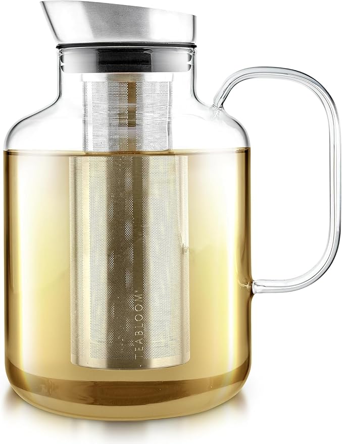 Teabloom 100% Plastic-Free Extra-Large Multi-Brew Borosilicate Glass Teapot + Kettle + Pitcher – Steep and Serve Hot Tea, Iced Tea, Cold Brew Tea and Fruit Infused Water – Legacy Tea Maker - Bloomnest