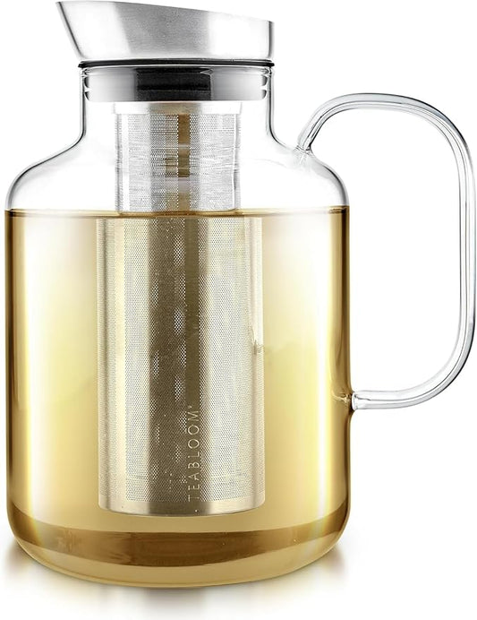 Teabloom 100% Plastic-Free Extra-Large Multi-Brew Borosilicate Glass Teapot + Kettle + Pitcher – Steep and Serve Hot Tea, Iced Tea, Cold Brew Tea and Fruit Infused Water – Legacy Tea Maker - Bloomnest