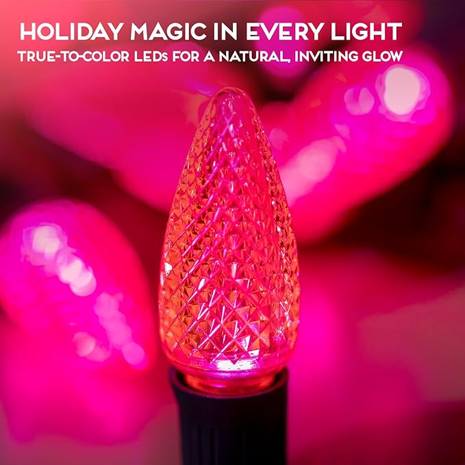 HLO Lighting Set of 25 Pink C9 Faceted LED Christmas Light Bulbs for Indoor & Outdoor Use | Durable Replacement Bulbs - Bloomnest