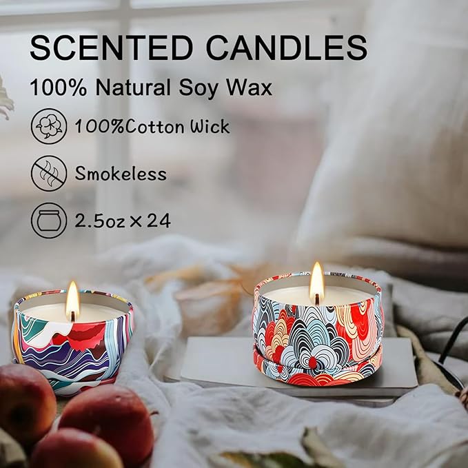 24Pack Scented Candles,Soy Wax Travel Tin Jar Candles,Aromatherapy Candles for Home 2.5 OZ Scented Candles for Mom for Christmas Candles, Birthday, Thanksgiving, Mother's Day,Valentine'sDay - Bloomnest