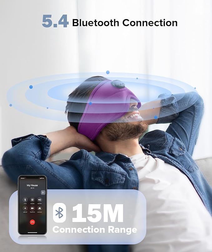 TOPOINT Sleep Mask with Bluetooth Headphones, 3D Eye Mask for Sleep Headphones with White Noise, Total Blackout, 5.4 Bluetooth, Timer, 15 Hours for Women Men, Travel, Meditation, Nap, CPAP Users - Bloomnest