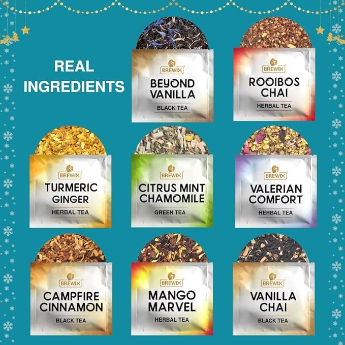 BREWIX, Tea Advent Calendar 2025 | 24 Delightful Black & Green Loose Leaf Teas - Holiday Gift Box | Christmas Advent Calendar 2025 for Adults | Gift Idea for Tea Lovers, Christmas Countdown Set | Holiday Variety Sampler for Tea Lovers - Bloomnest