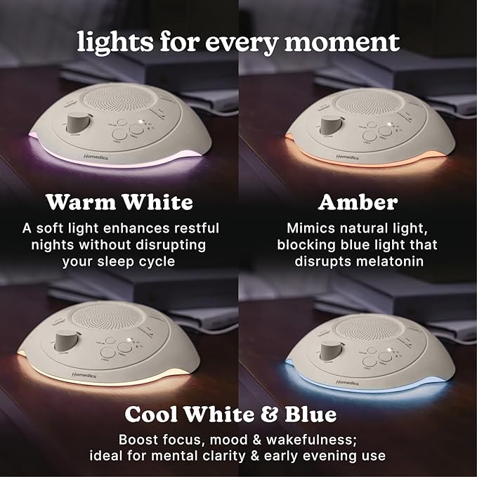 Homedics Sleep Better Portable Sound Machine, Night Light,12 Soothing Sounds Including White Noise, Rain, and Thunderstorm, Ultra-Portable Design, Auto-Off Timer, Ideal for Travel & Baby Sleep, Cream - Bloomnest