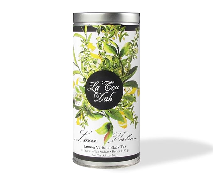 Lemon Verbena Tea by La Tea Dah, Premium Lemon Tea Made with Caffeinated Ceylon Black Tea Leaves, Lemon Peel, & Australian Lemon Verbena, Floral Tea Gift Collection (12 Sachets)