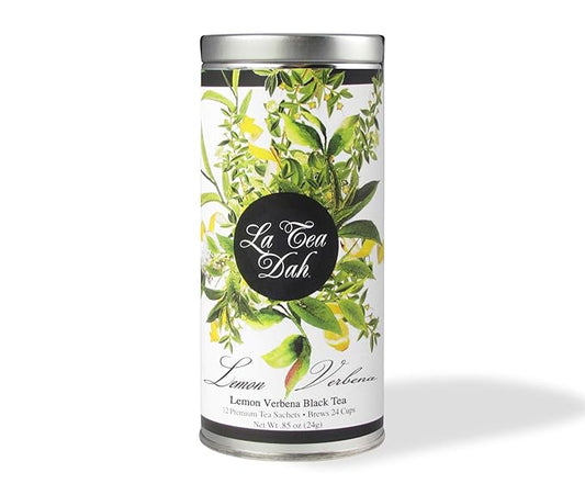 Lemon Verbena Tea by La Tea Dah, Premium Lemon Tea Made with Caffeinated Ceylon Black Tea Leaves, Lemon Peel, & Australian Lemon Verbena, Floral Tea Gift Collection (12 Sachets)