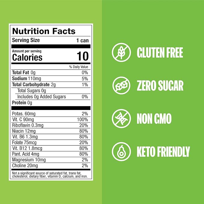 ZOA Zero Sugar Energy Drinks, Green Apple - Sugar Free with Electrolytes, Healthy Vitamin C, Amino Acids, Essential B-Vitamins, and Caffeine from Green Tea - 12 Fl Oz (12-Pack) - Bloomnest