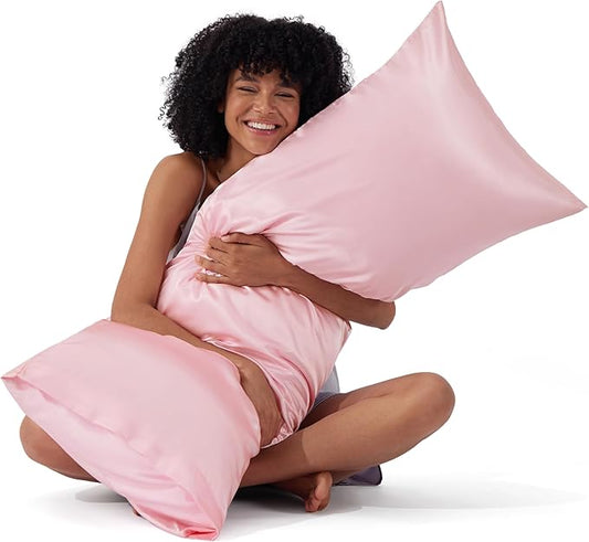 Bedsure Body Pillow Cover 20x54 Inches - Pink Satin Similar to Silk Pillowcase for Hair and Skin, Cooling and Silky Long Body Pillow Pillowcase with Envelope Closure, Gifts for Women Men - Bloomnest