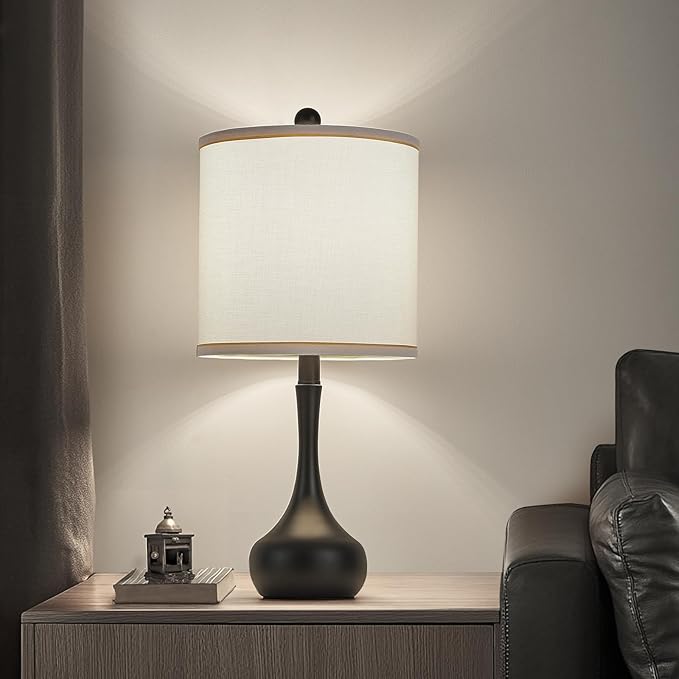 23" Black Metal Modern Table Lamp Set of 2,Farmhouse Bedside Lamps for Living Room, 3 Color Temperature Rustic Table Lamps for Bedroom, Night Stands, Dorm,Office, Home Décor(Bulb Included) - Bloomnest