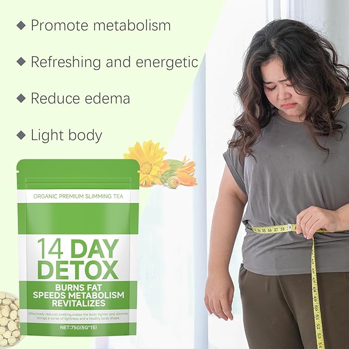 Natural plant slimming tea to help you lose weight - 14-day detoxifying slimming tea, smooths belly fat, reduces appetite, 5g*15 bags - Bloomnest