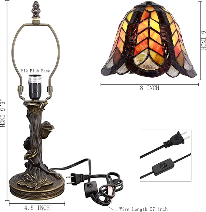 Small Tiffany Lamp Mini Purple Maple Leaf Stained Glass Table Lamp Desk Light 8X8X15.5 Inches with Resin Flower Bas - Bloomnest