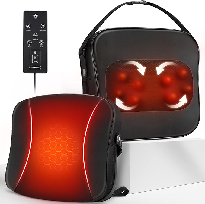 Back Massager with Heat-Shiatsu Massagers for Neck and Shoulder Pain-3D Kneading Massage for Lower Back/Neck/Leg Pain Relief-Lumbar Support Pillow for Office Chair-Chirstmas Gifts for Mom Dad - Bloomnest