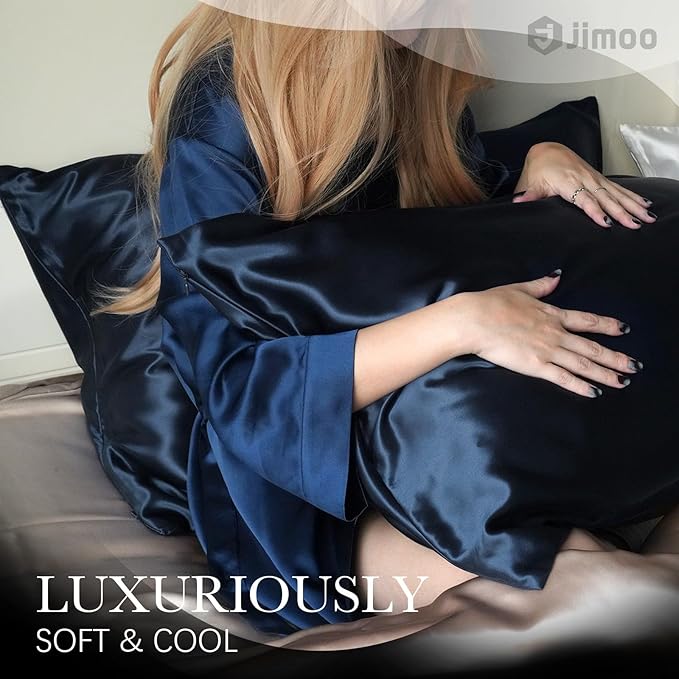 100% Mulberry Silk Pillowcase for Hair and Skin, 22 Momme Pure Natural Silk Pillow Case Both Sided with Zipper, Pillow Cover for Women Mom Men (Navy Blue, Standard 20''×26'', 1 Pack) - Bloomnest