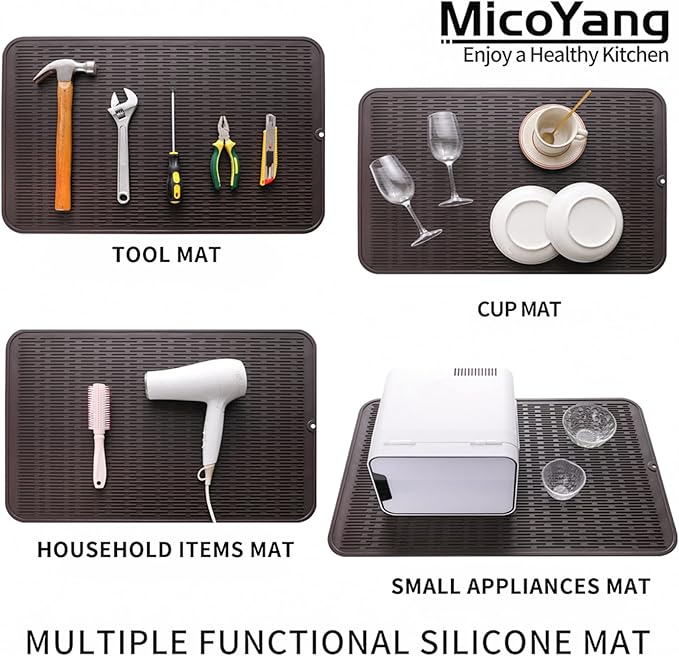 Silicone Dish Drying Mat for Multiple Usage,Easy clean,Eco-friendly,Heat-resistant Silicone Mat for Kitchen Counter or Sink,Refrigerator or Drawer Liner Coffee 3XL 28 inches x 18 inches - Bloomnest