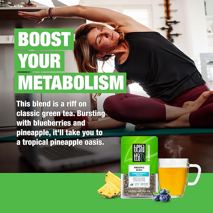 Tiesta Tea - Pineapple Blues, Loose Leaf, Blueberry Pineapple Green Tea, Premium Tropical Blend, Medium Caffeinated Green, Make Hot or Iced, Brews Up to 25 Cups, 2 Ounce Resealable Pouch - Bloomnest