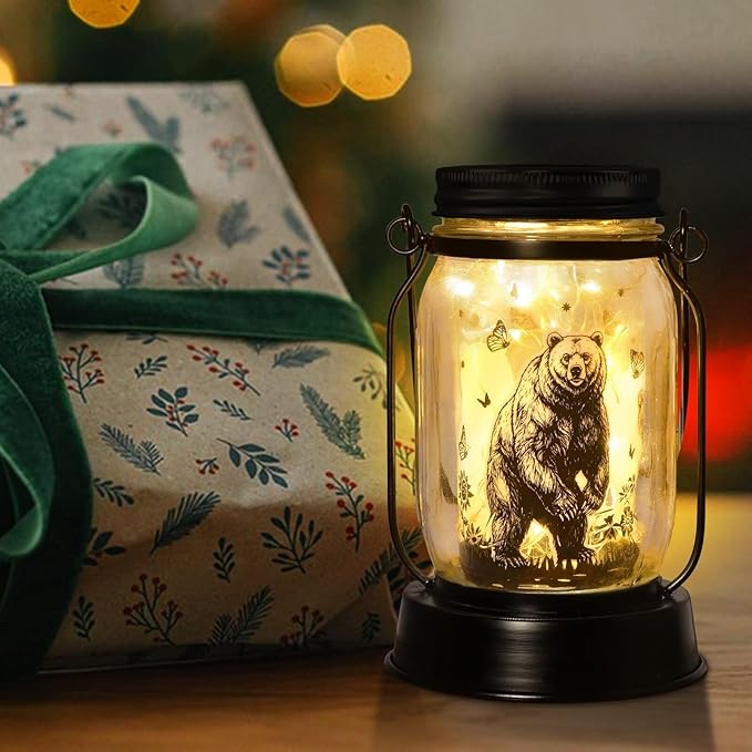Bear Gifts for Women/Men Bear Lovers Solar Lantern Mom Birthday, Mothers Day, Christmas Gifts, Solar Garden Decoration Outside for Yard, Patio,Backyard,Porch, Torches - Bloomnest