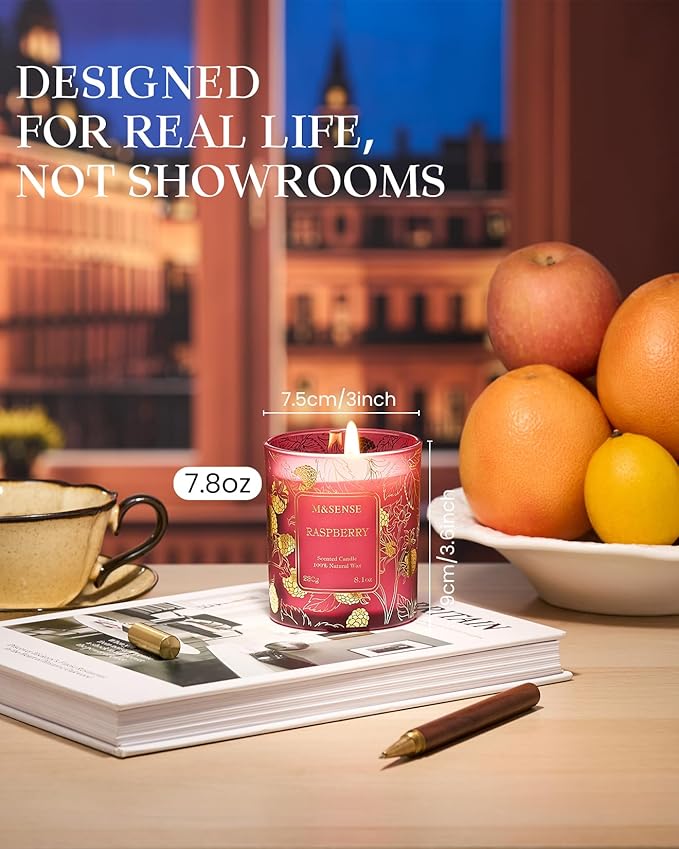 M&SENSE Raspberry Scented Soy Candles, 8.1oz 42-Hour Burn Time Vegan No Toxin, Aromatherapy Relaxing Refreshing Candles for Stress Relief, Fall Winter Thanksgiving Christmas Gifts Housewarming Gift - Bloomnest