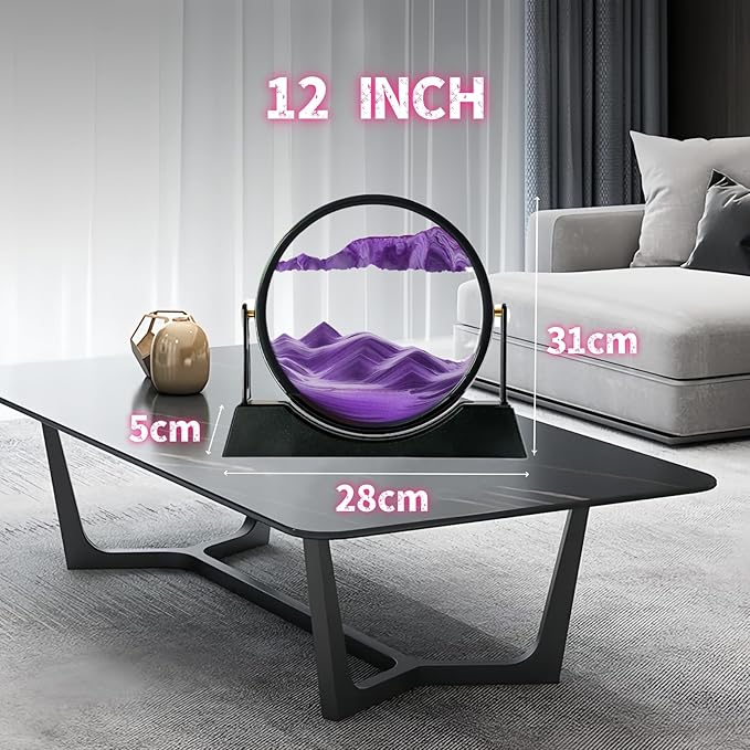 Moving Sand Art Picture Liquid Motion, 3D Quicksand Décor, Deep Sea Sandscapes with Display Flowing Sand Frame for Relaxing, Desktop Office Home Decoration (Purple) - Bloomnest