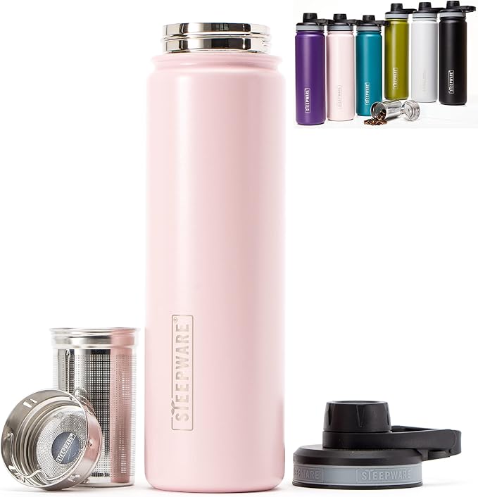 The Tea Spot Steepware Tea Tumbler and Thermos, 22oz, Tea Bottle with tea infuser for loose leaf tea or iced coffee, Sleek Double Wall Tumbler & Insulated Travel Bottle - Rose - Bloomnest