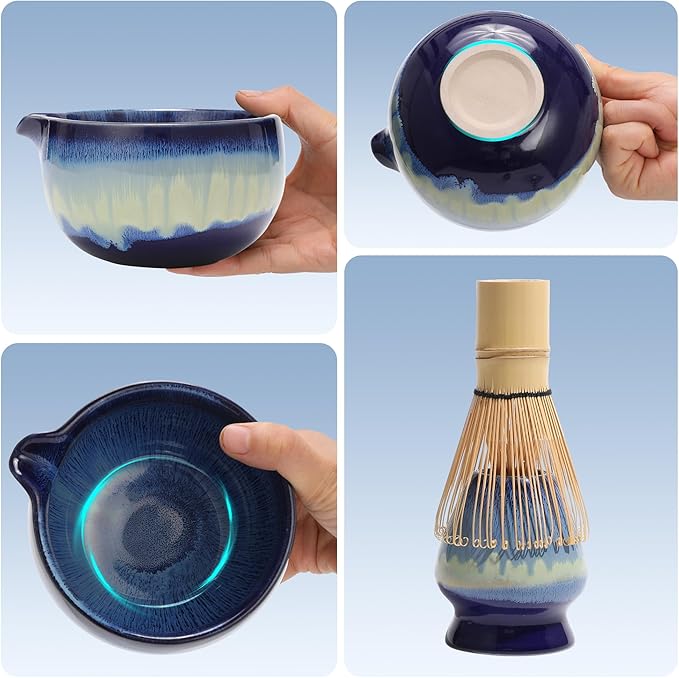 Matcha Whisk Set for Tea Lovers BittPicc 8Pcs Ceramic Matcha Tea Set with Bamboo Whisk, Bowl, Scoop & Holder - Gift for Starter Friend Family Traditional Japanese Tea Ceremony and Breakfast - Bloomnest