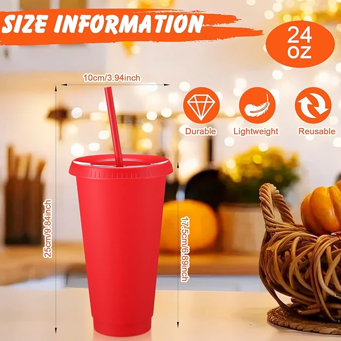 Honeydak 30 Pack Tumbler with Straw and Lid Bulk Water Bottle Iced Coffee Travel Mug Cup Reusable Plastic Cups for Party Birthdays 24-27 oz (Fall Color) - Bloomnest