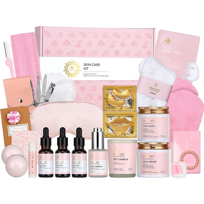 30pcs Valentines Day Gifts for Women, Spa Gifts Rose Facial Skin Care Set, Face Cream, Bath Oil, Serum, Shower Accessories, Bath and Body & Facial Kit, Birthday, Christmas, Mother's Day,Bridal Shower - Bloomnest
