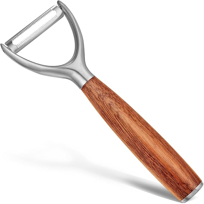 Serrated Blade Premium Y Type 304 Stainless Steel Multifunctional Kitchen Peeler Real Wood Handle Ultra Sharp Blade Vegetable Potato Apple(Aosuan) - Bloomnest