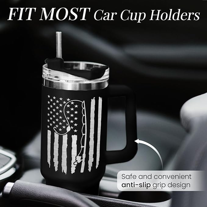 SANDJEST Fishing Tumbler with Handle 40oz, Fish Cup Tumblers with Lid & Straw, Fisherman Gifts for Men, Fishing Gift for Christmas Birthday Fathers Day - Bloomnest