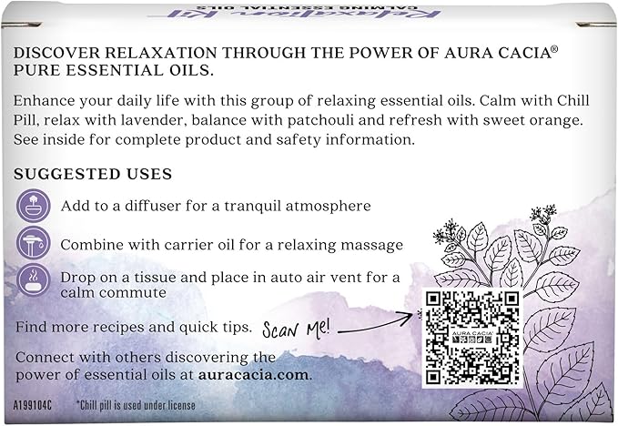 Aura Cacia Essential Oil Relaxation Kit, 4-Pack, Lavender, Patchouli, Sweet Orange, Chamomile, Sweet Basil & Learning Guide - Bloomnest