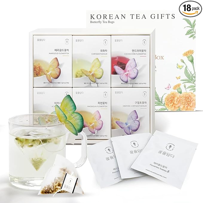 KKOKDAM Korean Tea Gift Set – 6 Flavor Butterfly Tea Bag Sampler – Elegant Box for Tea Lovers - Perfect as Unique Gifts - Bloomnest