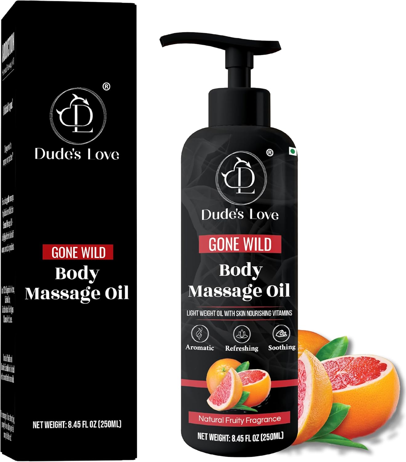 Organic - Grapefruit Full Edible Body Massage Oil - Refreshing, Calming | No Stain & Non-Sticky | with Fractionated Coconut Oil, Grapefruit & Lime Oil - 8.45 Fl Oz