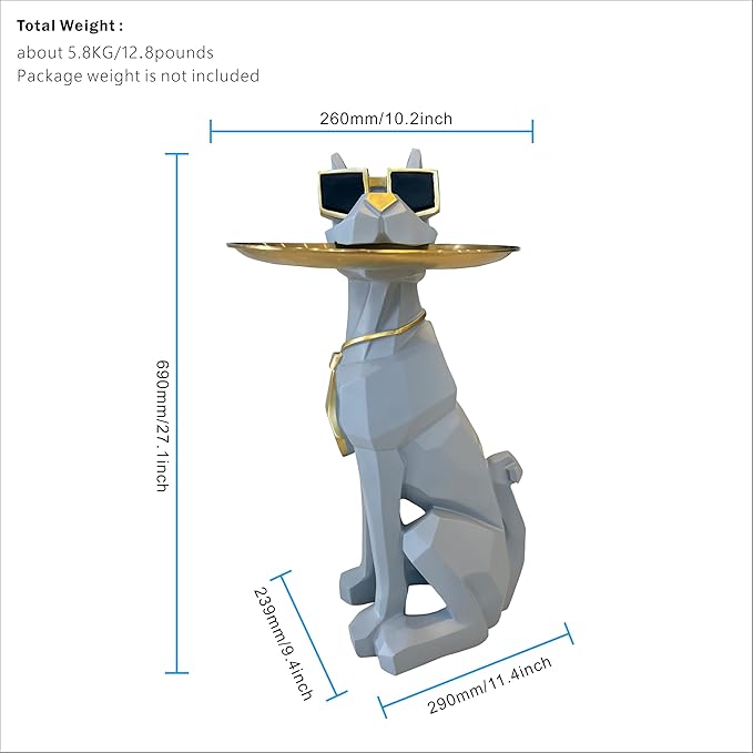Beautiful and Elegant Decorative Pieces for Home, Dog Side Table with Tray and Storage，Dog 3D Sculpture Coffee Table Unique Home Decor(Gray) - Bloomnest
