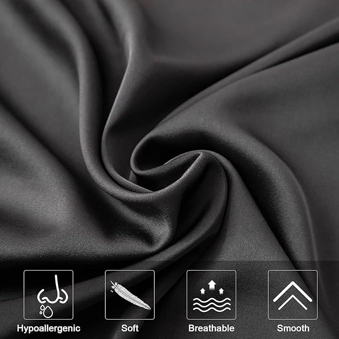 Mulberry Silk Pillowcase for Hair and Skin,Cooling Silk Pillow Case with Hidden Zipper,Allergen Proof Dual Sides Soft Breathable Smooth Silk Pillow Cover for Women (Black, Body) - Bloomnest