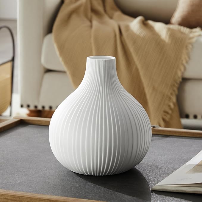 RONDURE 8.7" Modern Ceramic Table Lamp, Modern Bedside Lamps for Bedroom, Living Room and Nightstand, White Translucent Ceramic Shade, Warm Ambient Lighting, Home Decor - Bloomnest