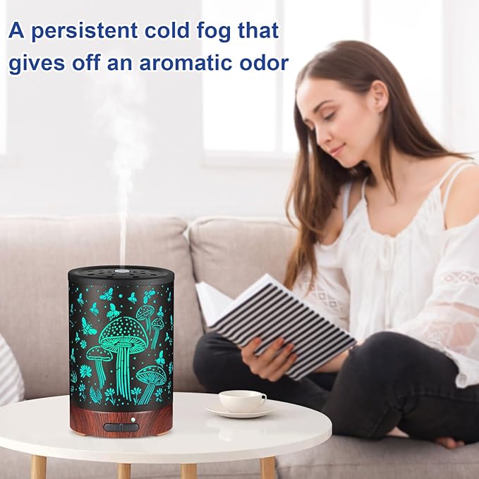 Essential Oil Diffuser- Aromatherapy Diffuser with7 Colors Light and Auto-Off for Women Metal Cool Mist Humidifier for Home and Office for Mom Women（Mushroom + Bee） - Bloomnest