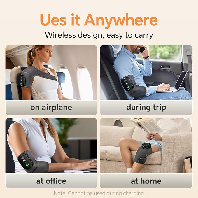 Foot Massager with Heat, Knee Shoulder Elbow 3 in 1 Feet Massager, Heated Knee Massager, Shoulder Massager with Heat Vibration, 210 mins Battery, Cordless Portable, Touchscreen Control (Grey) - Bloomnest