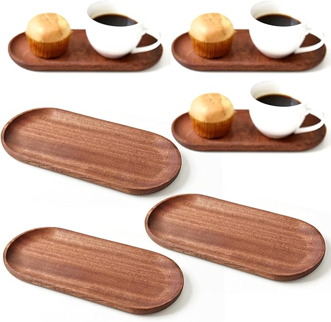 6 Pack Solid Wood Serving Platters and Trays of Natural Wood with Edge,Rectangular Avoid Sliding and Spilling Food (Walnut Trays x 6Pack) - Bloomnest