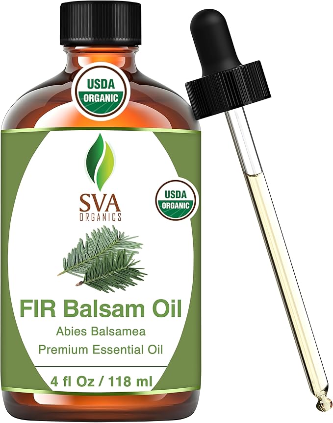 SVA Fir Balsam Essential Oil Organic – 4 Fl Oz – 100% Natural Organic Fir Oil - for Diffuser, Hair Care, Face, Skin Care, Aromatherapy, Scalp and Body Massage, Soap and Candle Making – with Dropper - Bloomnest