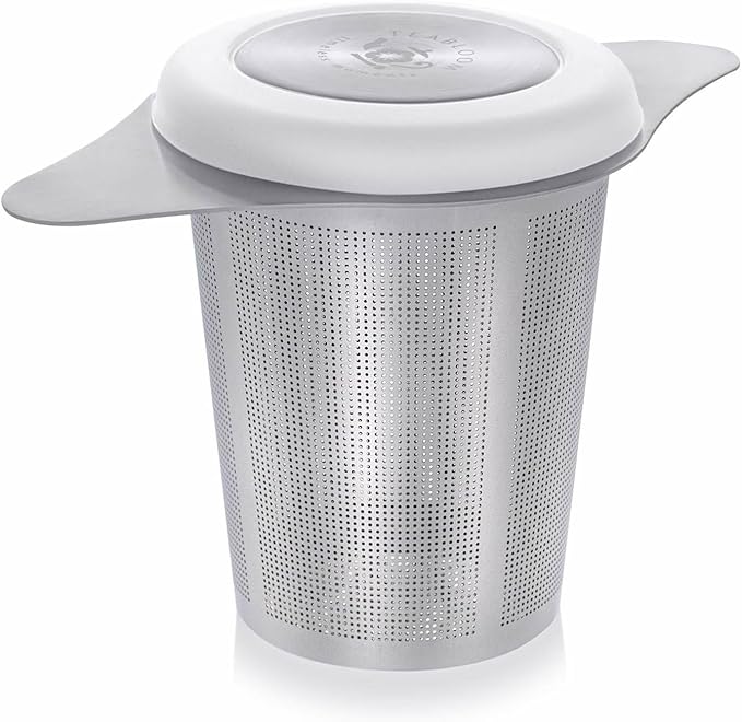 Teabloom Universal Loose Tea Infuser with Dual-Purpose Lid/Dish – Fits Cups, Mugs, Teapots – Tea Connoisseur's Choice – Steep Tea or Coffee
