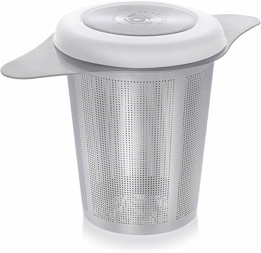 Teabloom Universal Loose Tea Infuser with Dual-Purpose Lid/Dish – Fits Cups, Mugs, Teapots – Tea Connoisseur's Choice – Steep Tea or Coffee