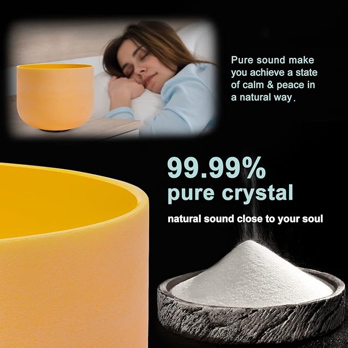 432HZ 6''-12'' Set of 7 Colored Crystal Singing Bowl Set Crystal Sound Healing Frosted Chakra Quartz bowls with 2 Case Bags and Rubber Mallets - Bloomnest