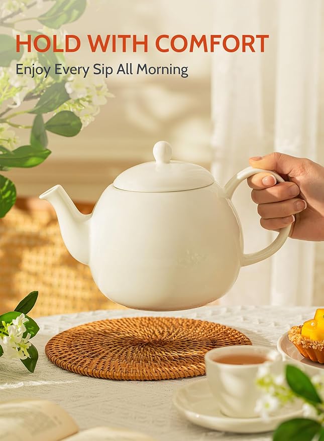 Sweese Porcelain Teapot, 40 Ounce Tea Pot - Large Enough for 5 Cups, White - Bloomnest