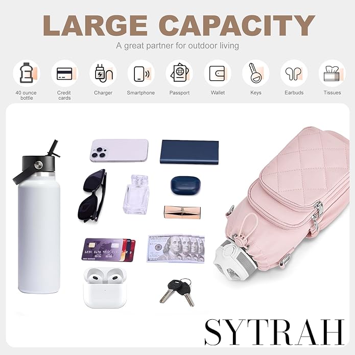 Water Bottle Bag Crossbody，Insulated Water Bottle Purse Crossbody Water Bottle Holder with Strap 40 oz SYTRAH