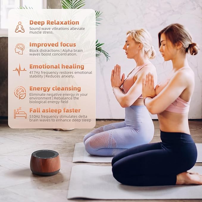 Electronic Tibetan Singing Bowl,Frequency Generator for Meditation,Yoga,Chakra Healing,256HZ-432HZ-528HZ 9 Healing Sound Bowls,4 Timer and Luminous Button,Reiki,Stress Relief Gift Wooden Bloomnest