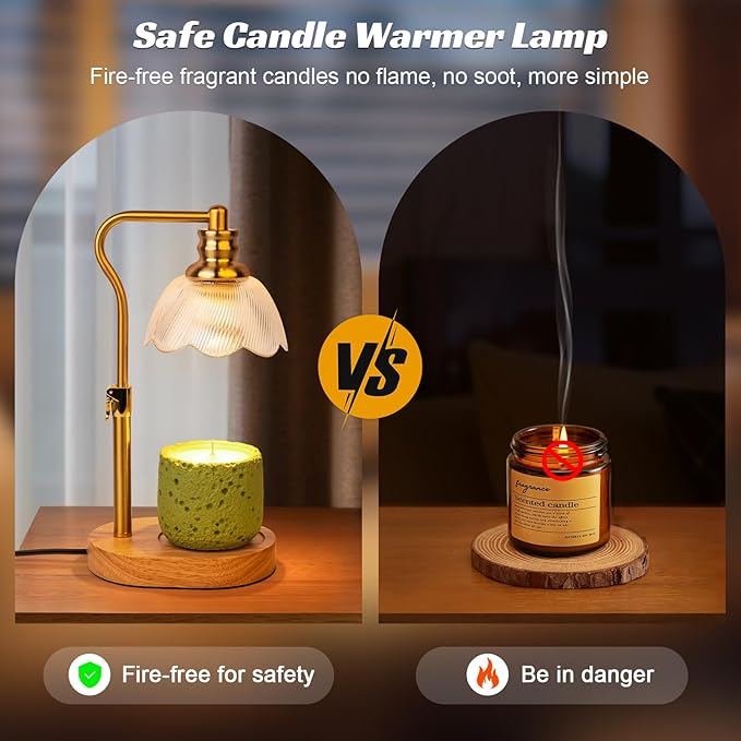 Candle Warmer Lamp, with Timer Dimmer Adjustable Height, Birthday, Mothers Day, House Warming Gift Wax Melt Warmer for Jar Candles(Includes 2 Bulbs) - Bloomnest